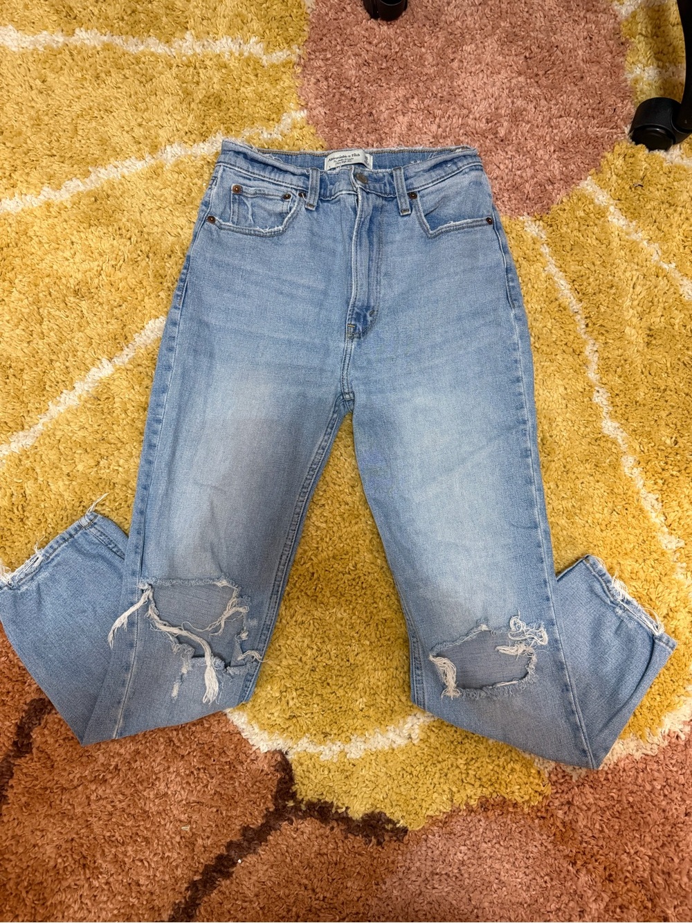 Abercrombie & Fitch Light Blue Straight Leg Ripped Jeans